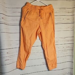 Athleta Orange Linen Jogger Pants‎ Zip Pockets Drawstring Waist Women's Size 8 P